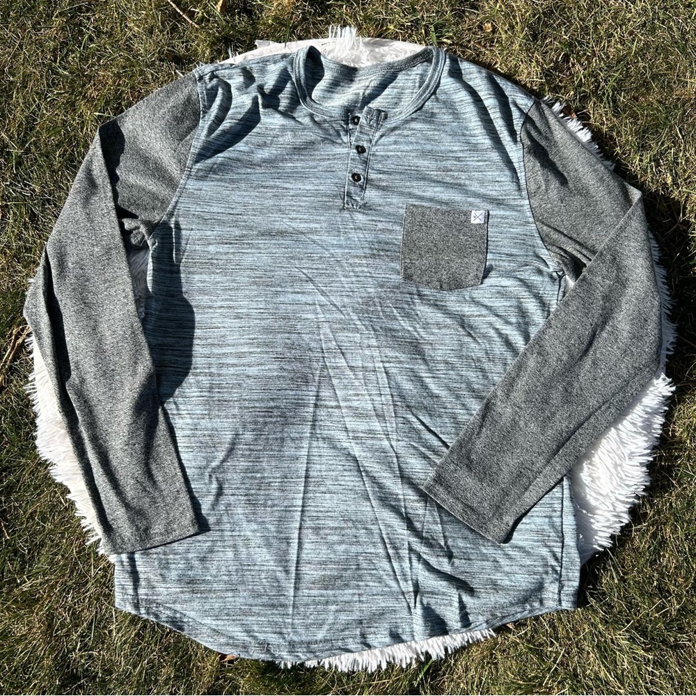 Departwest Buckle Men's Heather Blue Gray Long Sleeve Henley Shirt Size Large